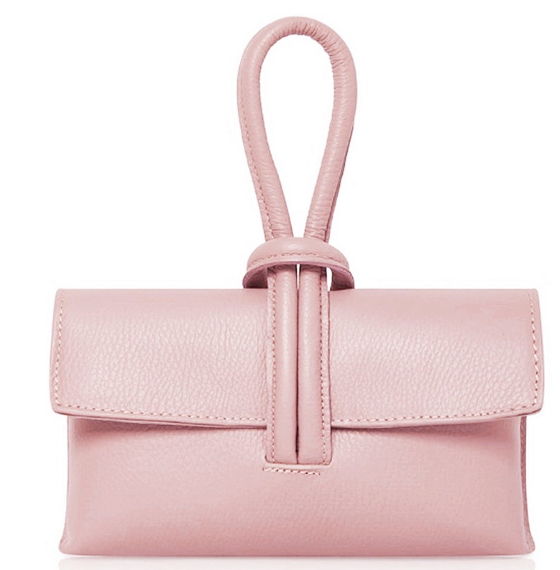 Pink Clutch Crossbody Bag, Pink Clutch Leather Bag, Leather Wristlet Bag, Knot Loop Handle, Wedding Bag, Party Bag, Womens Gift P&W Dusky Pink