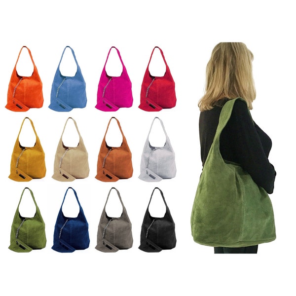 Suede Hobo Shoulder Bag, Large Suede Bag, Suede Boho Bag, Suede Bag With Purse, Italian Suede Bag, Womens Gift, Gift For Her