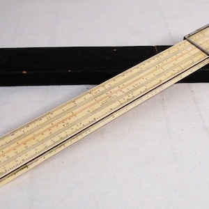 Regolo calcolatore vintage Faber-Castell ELECTRO 1/98/398 DRGM, prodotto in Baviera, Germania, con custodia