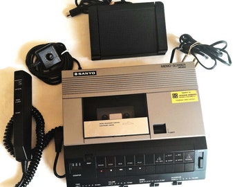 Vintage Sanyo TRC 9100 Memo Transcriber, Dictation Equipment Starndard Cassette Recorder with Foot control, Microphone and Thrustmaster