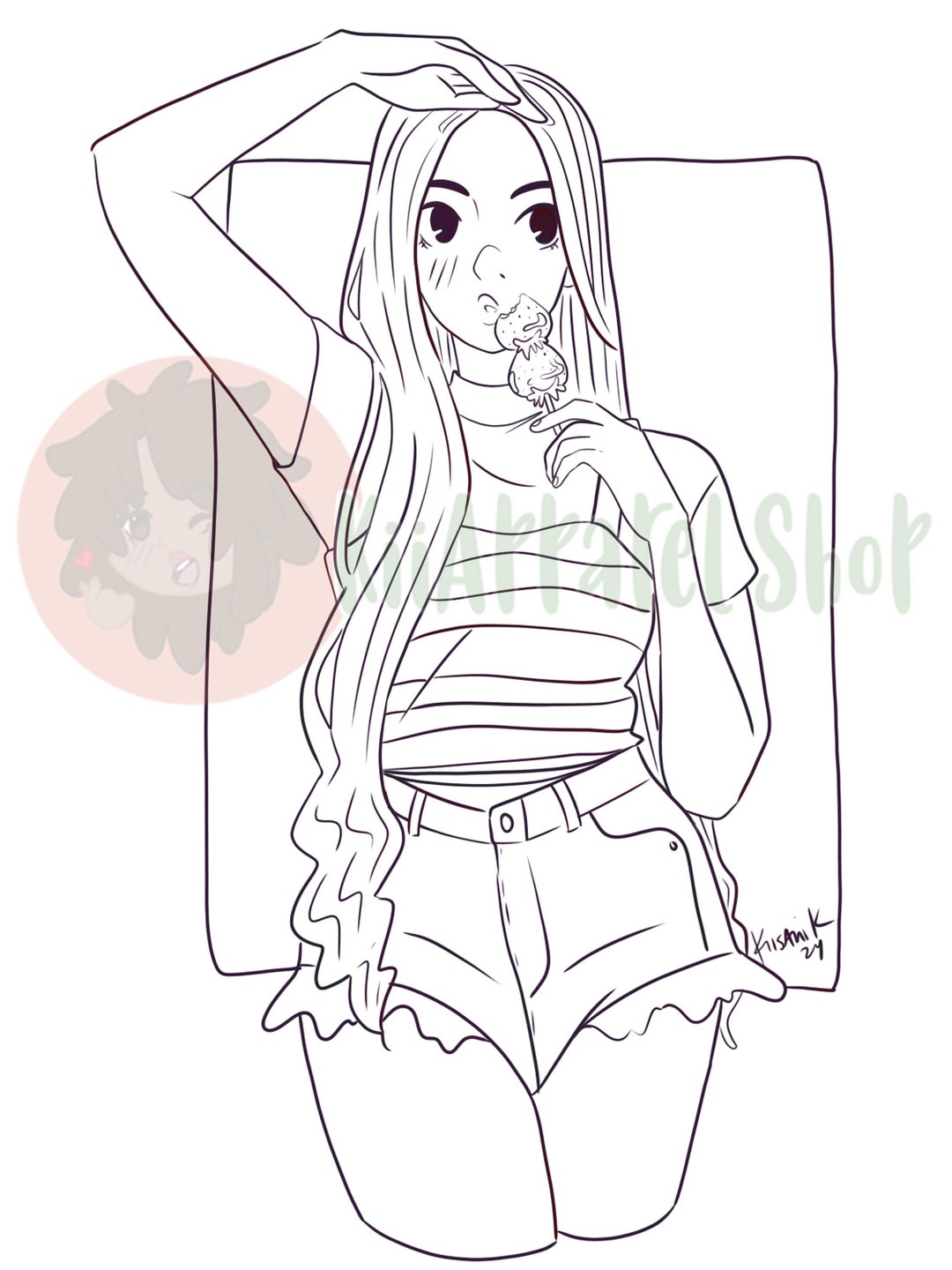 Strawberry Candy Girl Printable Coloring Page - Etsy
