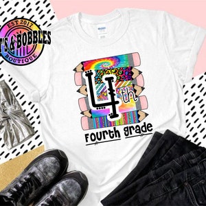 Quarta elementare, matita, arcobaleno, modello, ragazze, ritorno a scuola, maglietta, design