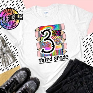 Third grade, pencil, rainbow, pattern, girls, back to school, shirt, design