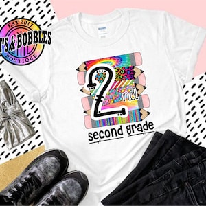 Second grade, pencil, rainbow, pattern, girls, back to school, shirt, design