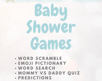 Baby Boy Shower Games Printable | Word Scramble, Word Search, Mommy vs Daddy, Emoji Pictionary, Baby Predictions| Instant Download