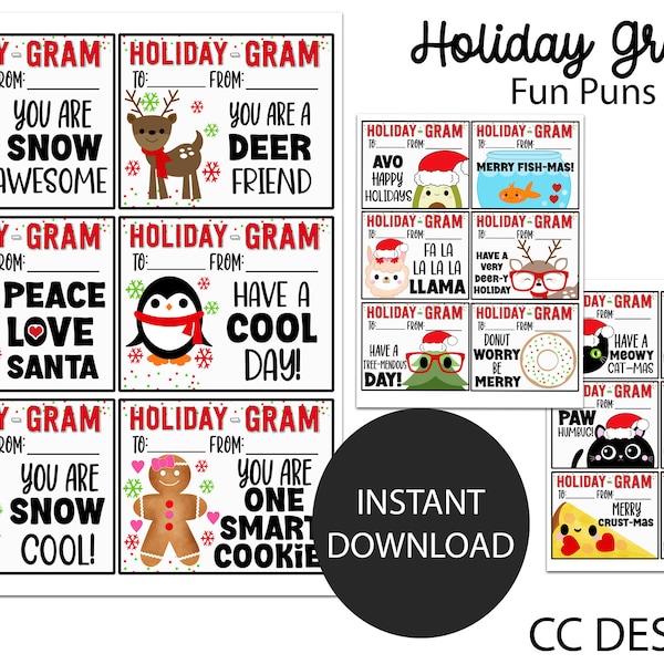 HOLIDAY Gram Just Puns  Digital Holiday Gram PTO fundraiser  Candy Gram Class Handout Printable Fundraiser