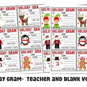 PRINTABLE  Holiday Gram Fundraiser PTO tags Candy Tags Candy Gram Tags  Special Message NOTES  School Teacher Notes for Classroom