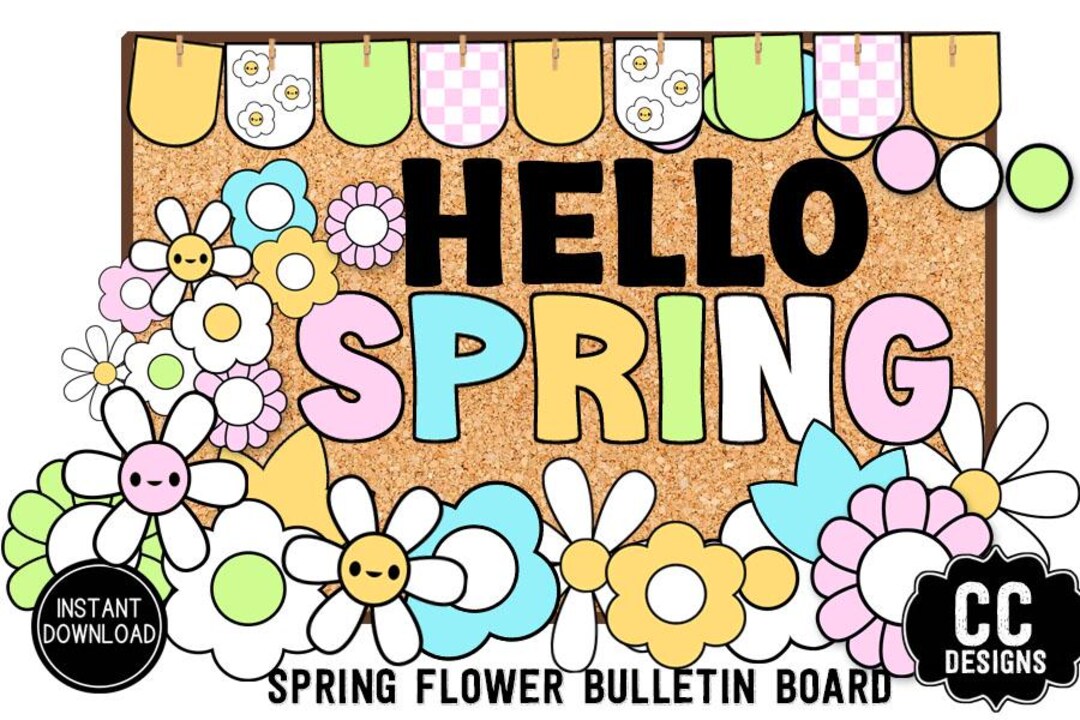 Hello Spring Bulletin Board Kit Easter Flower Classroom Door Kit Class ...