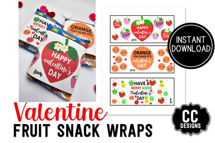Valentine Printable Card Fruit Snack Valentine's Day Tag Favor Wrapper ...
