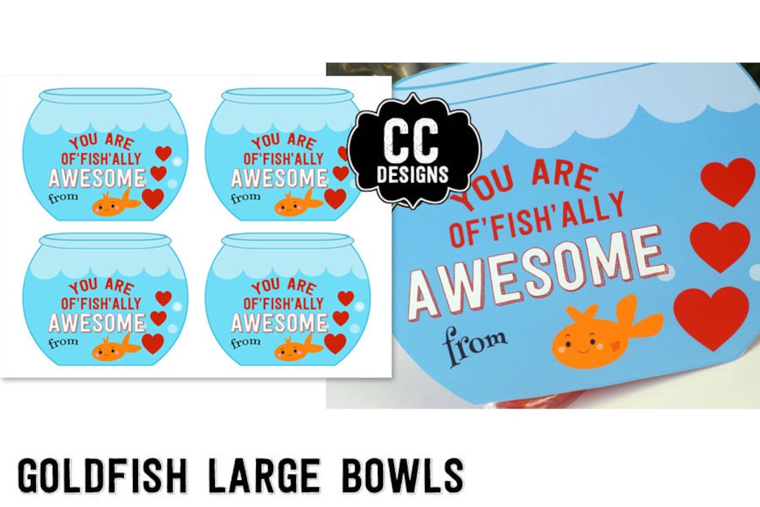PRINTABLE Valentine Goldfish Bowls Digital Favor Cards Die Cut Fish ...