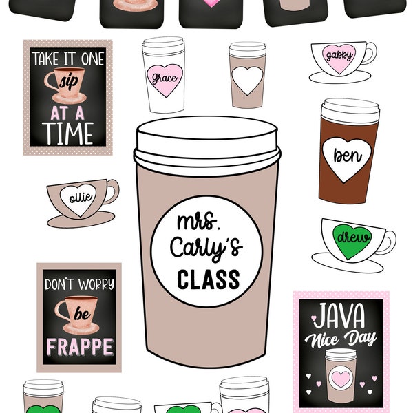PRINTABLE  Latte Love Coffee Door Bulletin Board Teacher Room Decor  Instant Download