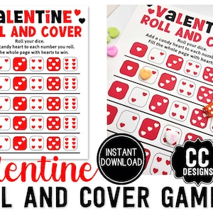 Valentinstag druckbare Karte Würfelspiel Rolle und Cover Valentinstag Würfelspiel Füllen Sie das Brettspiel für Kinder