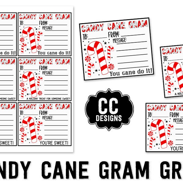 PRINTABLE  Candy Cane Gram PTO Grams   Christmas Candy Fundraiser Message Tags   PTO Candy Sale