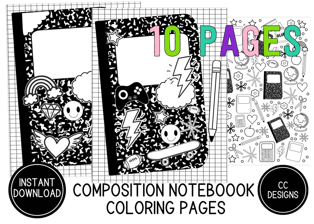 Composition Notebook Back to School Coloring Sheets 10 Unique Doodle ...