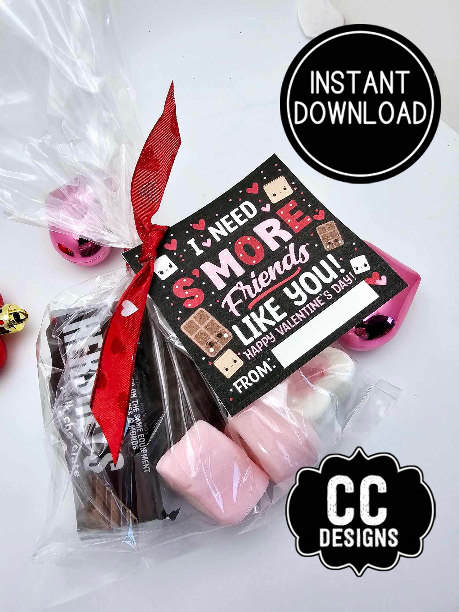 S'more Valentine Printable Druckbare Valentinstag Quadrat Smores Favor Tags Party Favor Treat tags