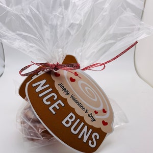 PRINTABLE  Valentine Cinnamon Roll Nice Buns Card  Fun Pun Roll Treat Cut out Valentine&#39;s Day DIY card Favor Tags