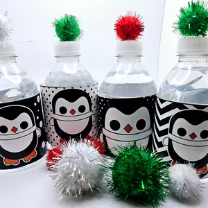 Penguin and Polka Dots Printable Water Bottle Labels  Small and Large Holiday Winter Christmas Water Wraps  Easy Prep Fun PenguinThemed