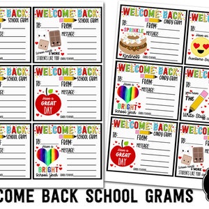 IMPRIMÍVEL Bem-vindo de volta à escola Grams Primeiro dia de aula Candy Grams Notas para alunos arrecadação de fundos PTO Download instantâneo