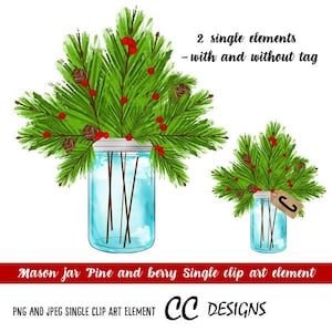 Christmas Watercolor Digital Mason Jar Farmhouse Clip Art Illustration