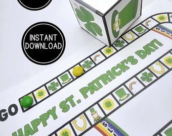 St. Patrick's Day Dice Roll Game  DIY Dice game for kids   Party Favor Games for Class Party   Instant download  Lucky St Patty's Game
