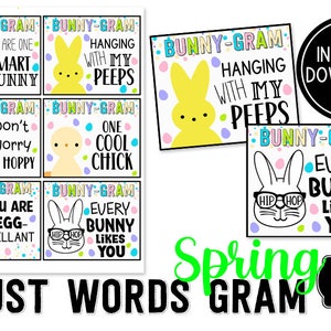 Bunny Gramm Printable Nur Worte Nachricht PTO Spendenaktion SPRING Candy Gramm Ostern Printable Instant Download Schule Notizen