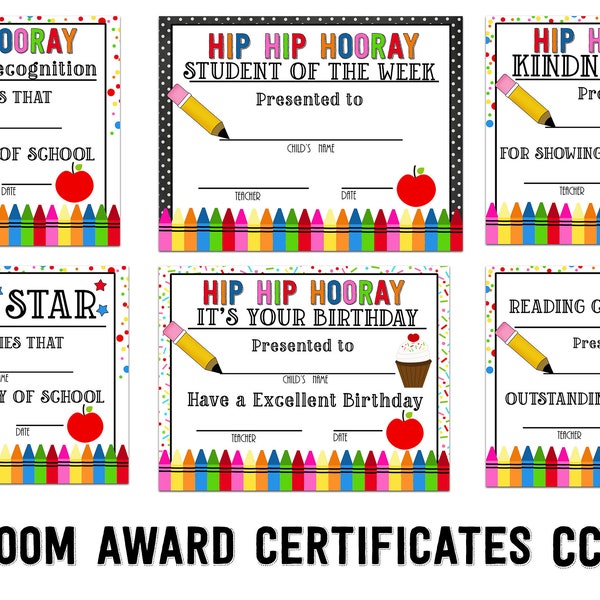 PRINTABLE Teacher Certificate Awards for Classroom  Blank Templates  Bright Colorful Instant download