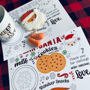 PARA IMPRIMIR Querido Papai Noel Biscoitos e Leite Jogo Americano Colorido e Página para Colorir Jogo Americano Papai Noel Prato Noite de Natal DOWNLOAD INSTANTÂNEO