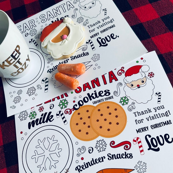PRINTABLE  Dear Santa Cookies and Milk Placemat    Colored and Coloring Page    Santa Placemat   Christmas Night Plate Instant DOWNLOAD