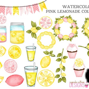 Lemonade Pink Watercolor Word Art Graphic Clipart Digital Illustrations