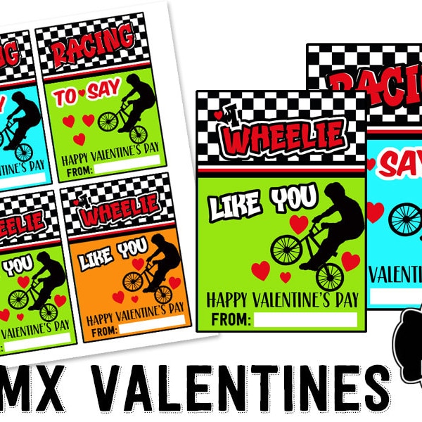 PRINTABLE  BMX Bike Love Digital Valentine Favor Card  BMX treat Favor Bag  Valentines Printable for Kids  Instant Download