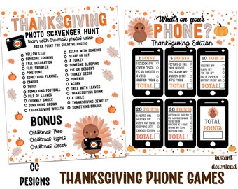 Thanksgiving Phone Games  Scavenger Hunt  Whats on Your Phone Game Pack  Instant Download