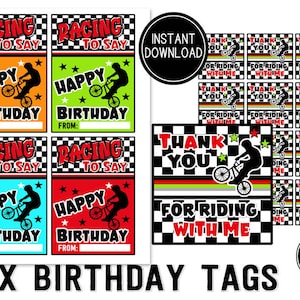 Printable  BMX Birthday Favor Treat Tags    2 sizes Birthday Thank You Tags