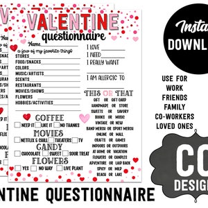 Valentinstag Fragebogen Liebe Amor Fragen Lieblings Dinge Geschenk Wunschliste EINKAUFSLISTE Sofort download