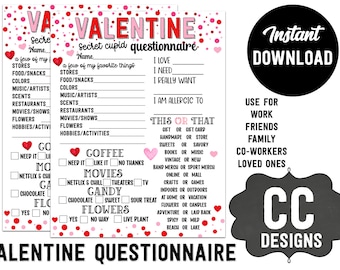 PRINTABLE  Secret Cupid Valentine Questionnaire Game   Work  Family  Loved ones   Shopping List    Gift Ideas   Game for Work