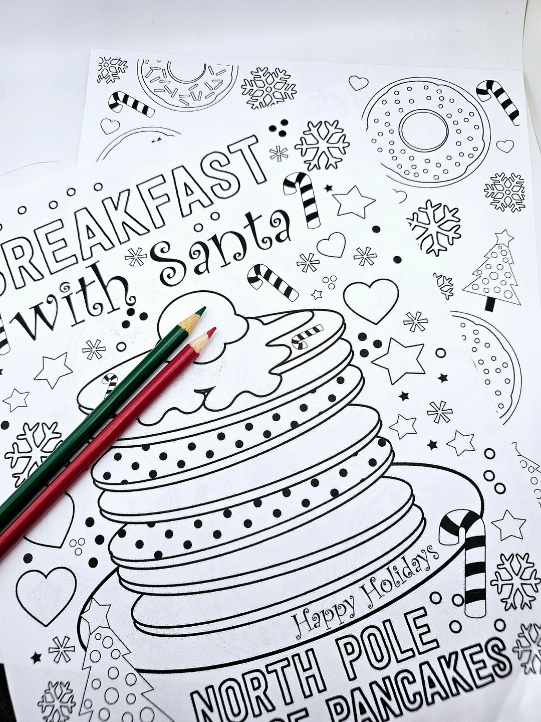 PRINTABLE Breakfast With Santa Coloring Page Santa Claus and Donuts ...