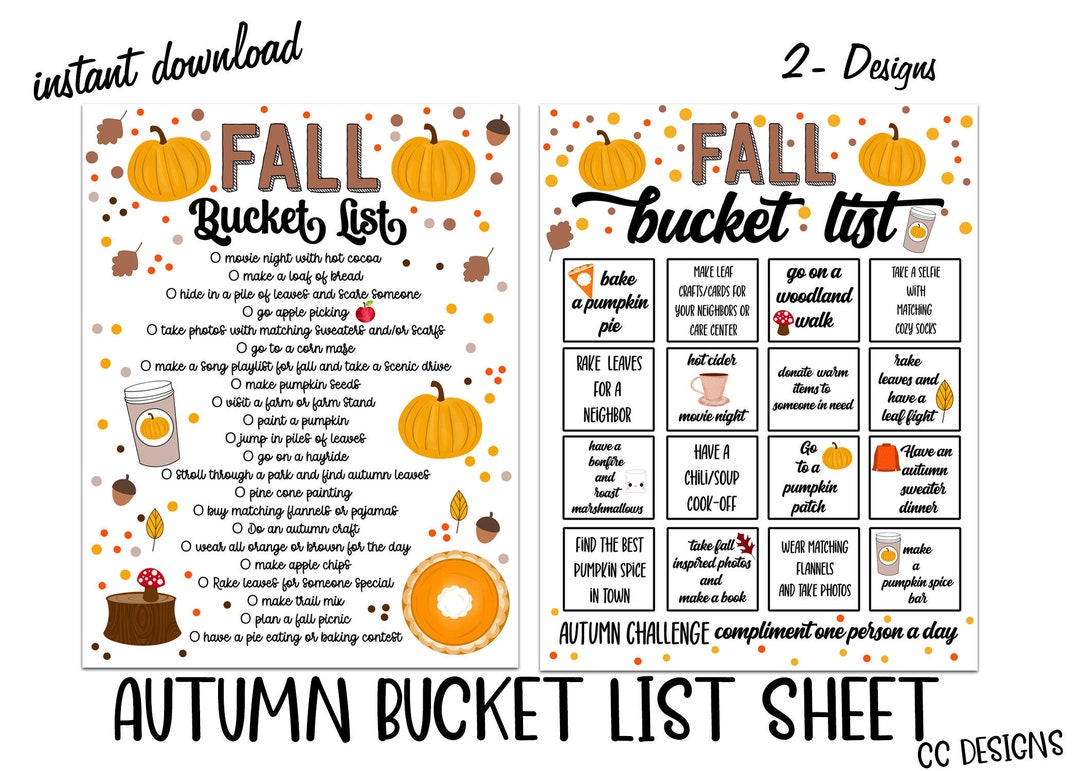 PRINTABLE Autumn Bucket List Family Printable Fall Bucket List Ideas ...