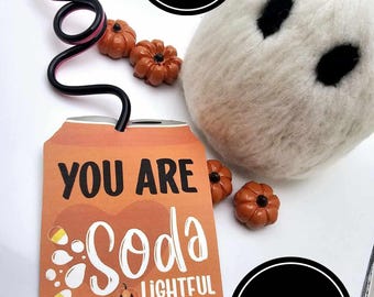 PRINTABLE  Halloween Soda Pop Can Straw Favor tags   Soda can tag   Treats for Everyone  Instant download