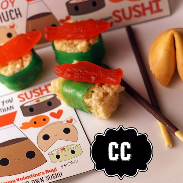 PRINTABLE   Kawaii Sushi Build a Valentine Card   Food DIY Valentine Card Favor   Classroom Party Favor  Build SUSHI kit  Instant Download