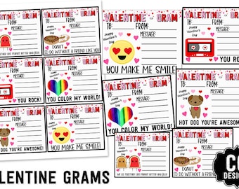 DRUCKBARE Valentine Gramm Fundraiser PTO Tags Candy Tags Candy Gramm Tags Besondere Nachricht NOTES Schullehrer Notizen für das Klassenzimmer