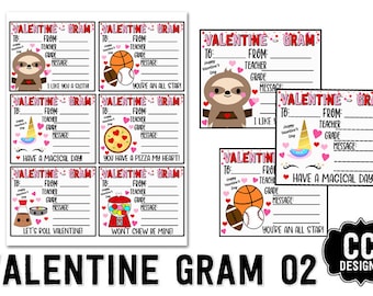 PRINTABLE   Valentine Gram 02  Digital Valentine Cards   Fundraiser PTO cards  Teacher Class Cards  Instant Download