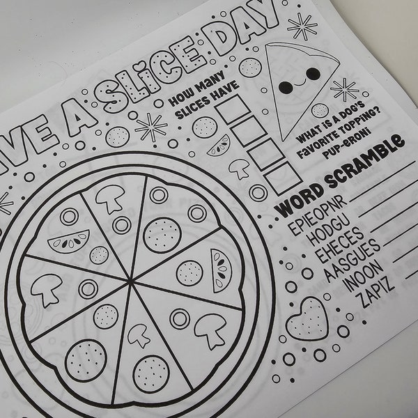 Pizza Party Doodle Coloring Activity Placemat    Coloring Page for Pizza Themed   Pizza Party Game