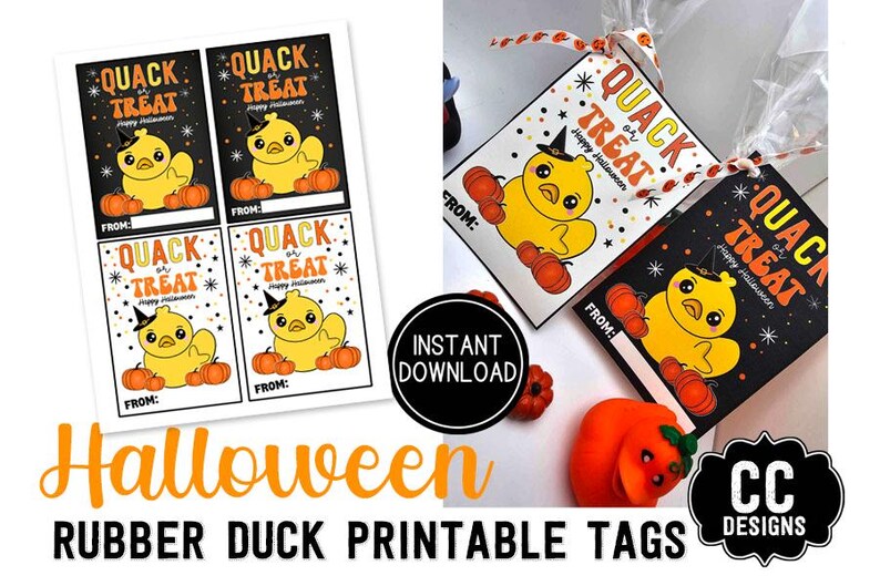 Rubber Duck Halloween Printable Favor Tag Halloween Quack or Treat Duck