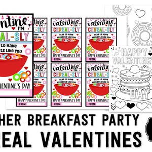 PRINTABLE  Teacher Cereal Breakfast Party with Favor Tags and Coloring Page  Valentine Card for Students  Valentine Printable Party Favors