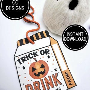 Halloween Straw Drink Party Favor Tags     Milk Carton Straw Tags  Fall Party Favor Tags  Printable Tags for Kids   Silly Straw Tags