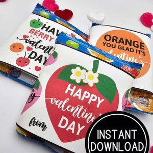Tarjeta imprimible de San Valentín Merienda de frutas Etiqueta del día de San Valentín Envoltorio de regalo para la clase de merienda de frutas Imprimible Fácil preparación en PDF