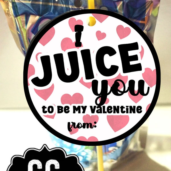 PRINTABLE  Juice Pouch Valentine Tags  Digital Instant Download Juice Box Valentine's Day Favors  Instant Download