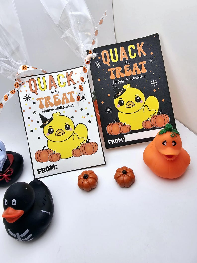 Rubber Duck Halloween Printable Favor Tag Halloween Quack or Treat Duck