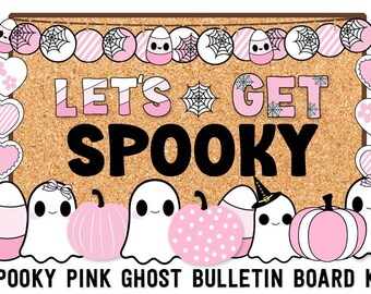 Kusligt rosa spöke anslagstavla kit | Låt oss bli kusliga klassrumsdekorationer | Halloween anslagstavla | Söt spökgirlang | Rosa höstdekorationer