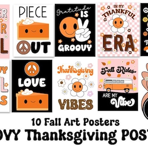Groovy Thanksgiving Poster Art Pack   Classroom Poster Thanksgiving Set   Fun Puns for Thanksgiving  Instant Download   Fall Autumn Art