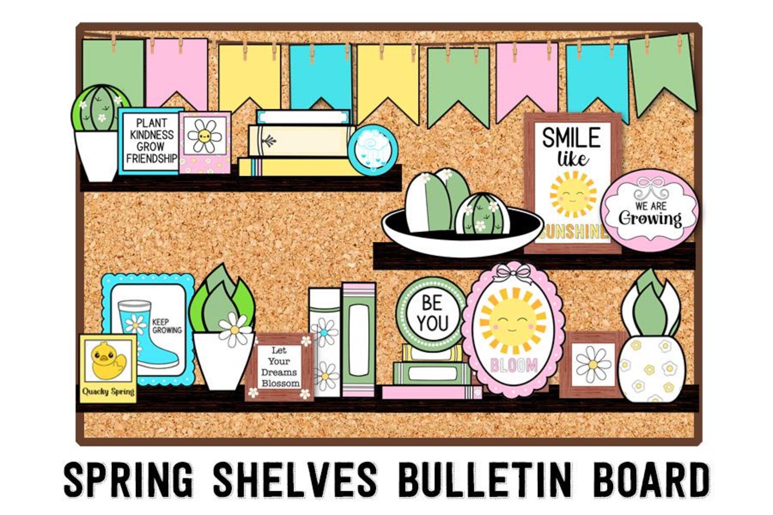 Spring Shelf Display Spring Bookshelf Bulletin Board Kit | Spring Classroom Decor | Plant ...